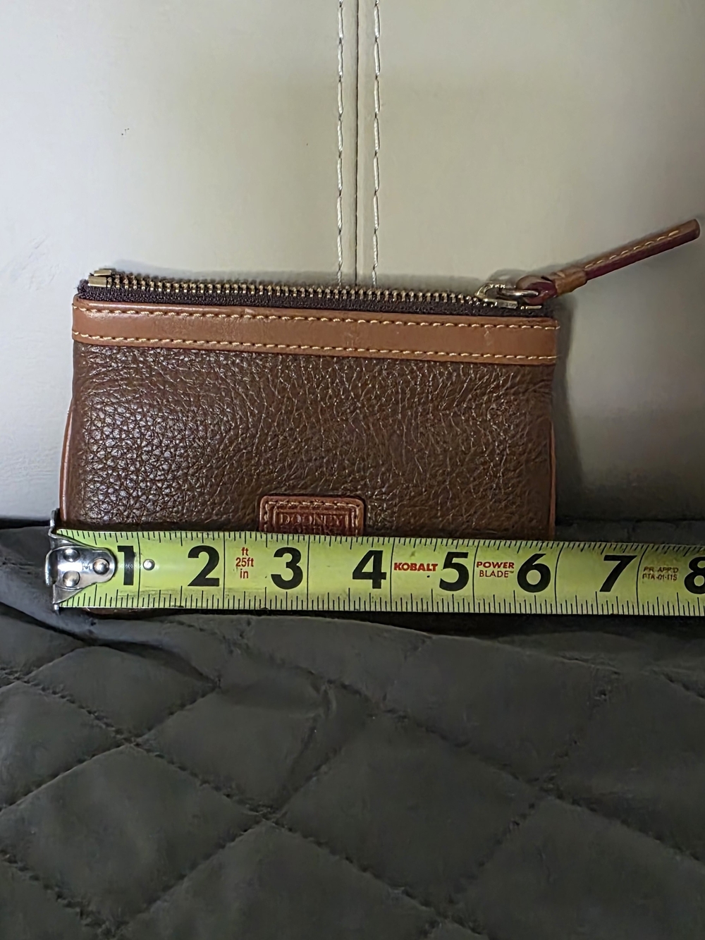 Dooney & Bourke Brown Leather Zip Card Wallet with Tan Trim